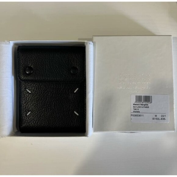 NWB! Maison Margiela Men's Four Stitch Black Leather Contrast Stitching Wallet - Picture 2 of 8